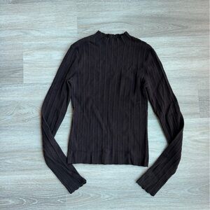 Black Ribbed Long Sleeve Top